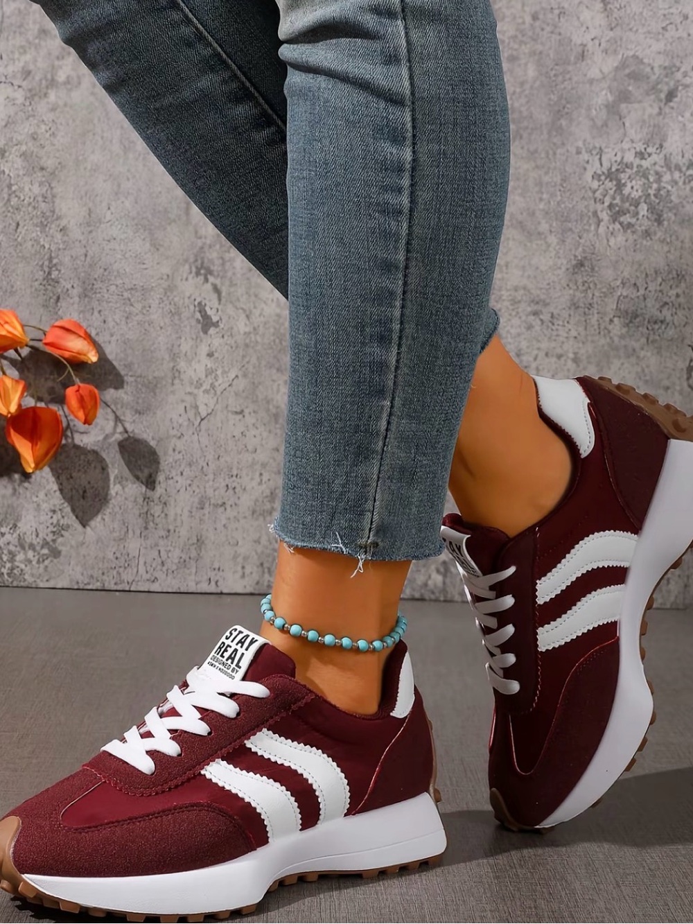 Women’s Burgundy and White Retro Runner Sneakers